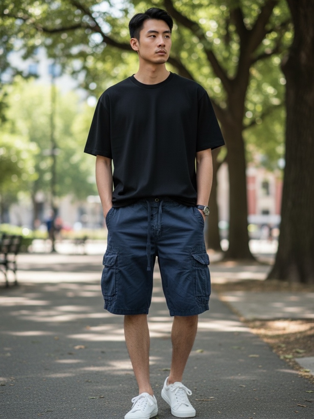 Men's Navy Cargo Shorts - Comfortable Summer Utility Shorts